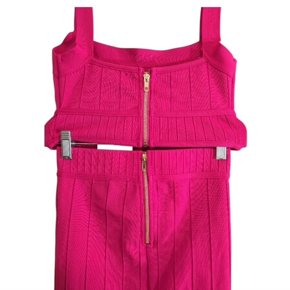 NWT Superdown Stella Bandage 2-piece Set XS Pink Ribbed Exposed Zippers - Picture 9 of 12